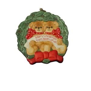 1984 Enesco Imports Christmas Ornament Teddy Bears Wreath From Both of Us VTG